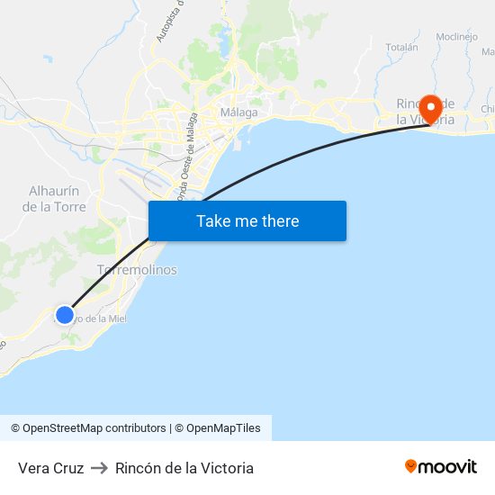 Vera Cruz to Rincón de la Victoria map