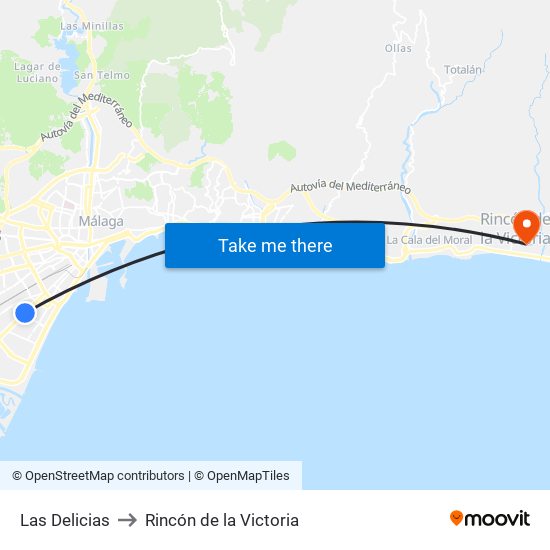 Las Delicias to Rincón de la Victoria map