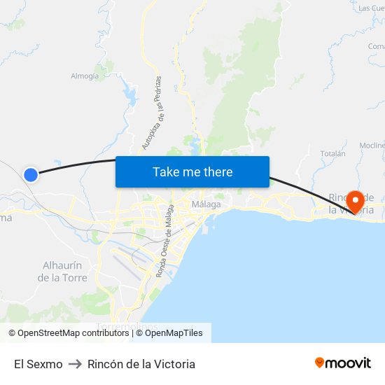 El Sexmo to Rincón de la Victoria map