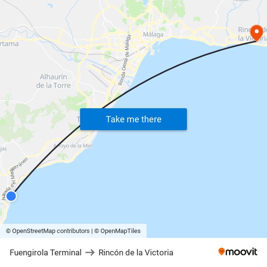 Fuengirola Terminal to Rincón de la Victoria map