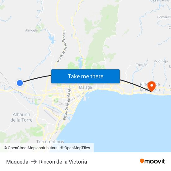 Maqueda to Rincón de la Victoria map