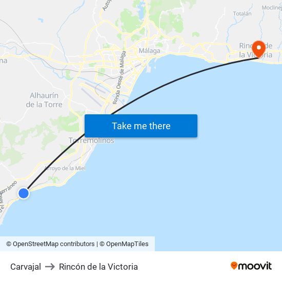 Carvajal to Rincón de la Victoria map