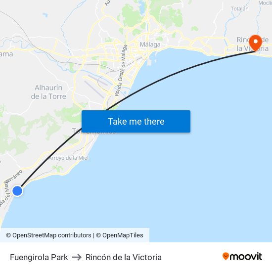 Fuengirola Park to Rincón de la Victoria map