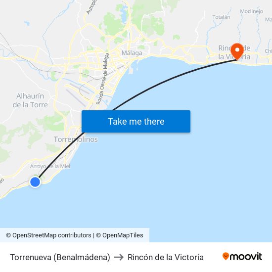 Torrenueva (Benalmádena) to Rincón de la Victoria map