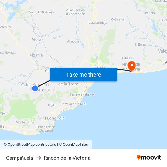 Campiñuela to Rincón de la Victoria map