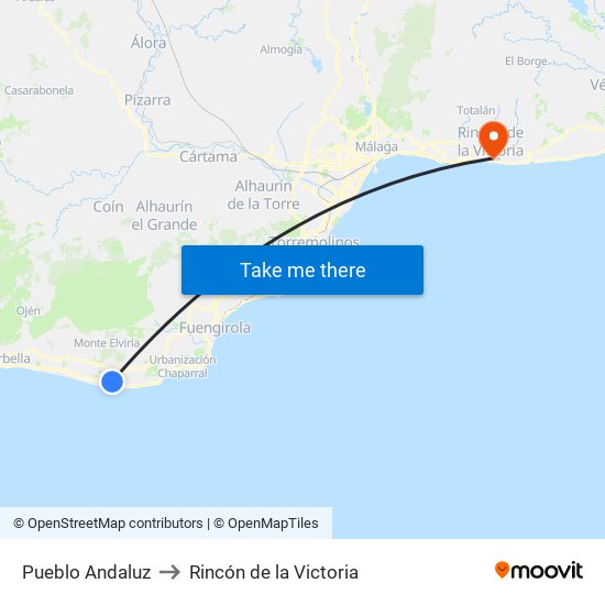 Pueblo Andaluz to Rincón de la Victoria map
