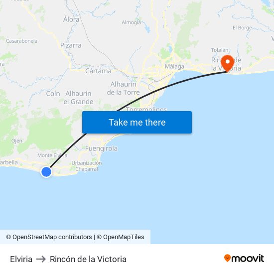 Elviria to Rincón de la Victoria map