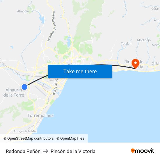 Redonda Peñón to Rincón de la Victoria map