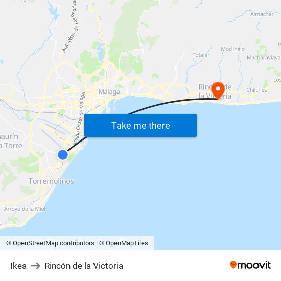 Ikea to Rincón de la Victoria map