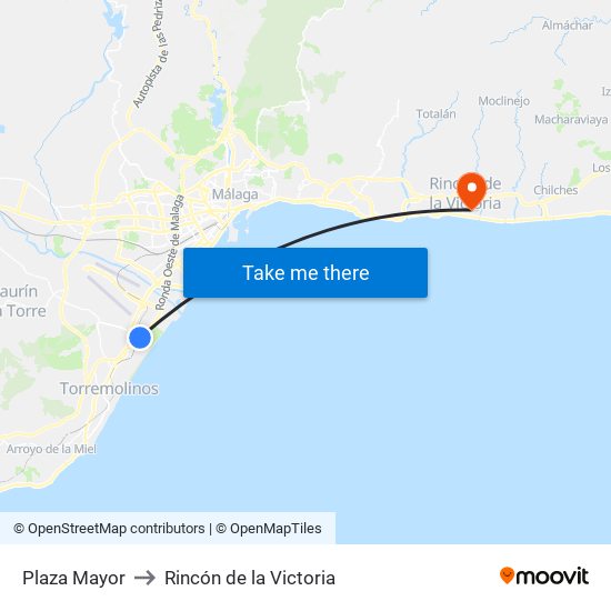 Plaza Mayor to Rincón de la Victoria map