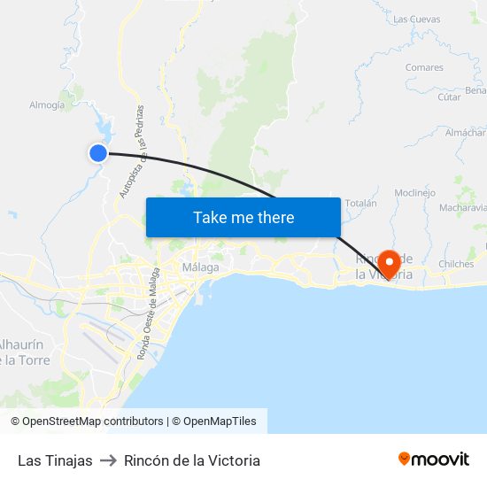 Las Tinajas to Rincón de la Victoria map