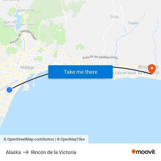 Alaska to Rincón de la Victoria map