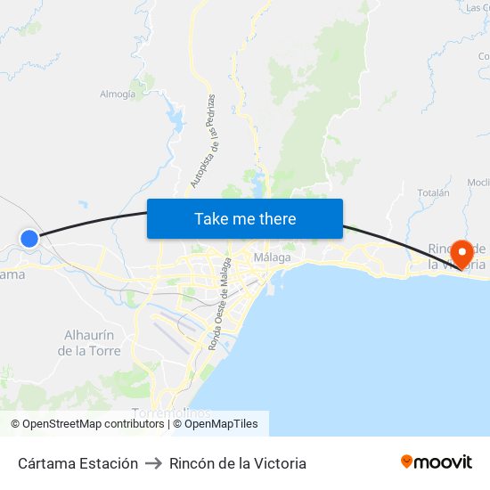 Cártama Estación to Rincón de la Victoria map