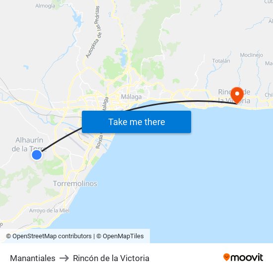 Manantiales to Rincón de la Victoria map