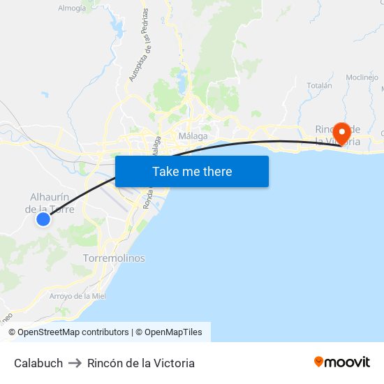 Calabuch to Rincón de la Victoria map