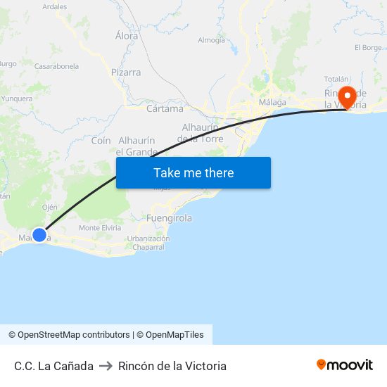 C.C. La Cañada to Rincón de la Victoria map