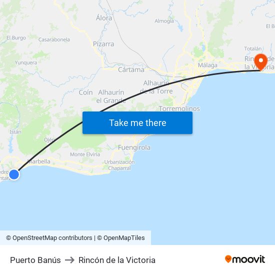 Puerto Banús to Rincón de la Victoria map