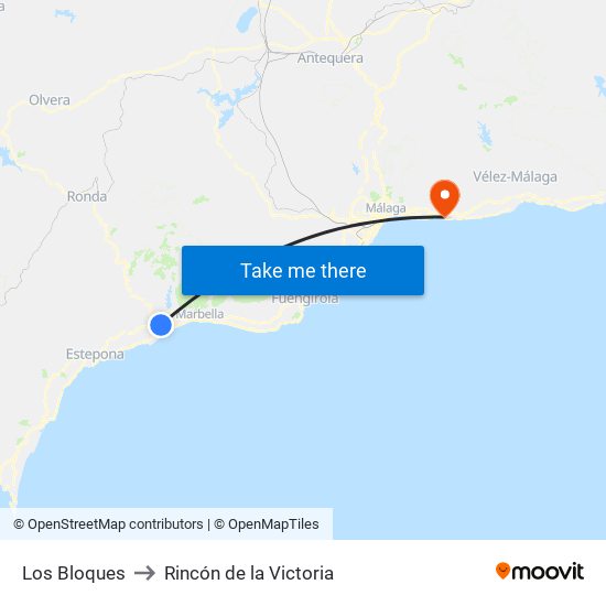 Los Bloques to Rincón de la Victoria map