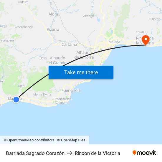 Barriada Sagrado Corazón to Rincón de la Victoria map