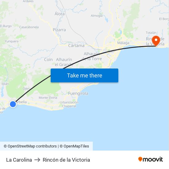 La Carolina to Rincón de la Victoria map