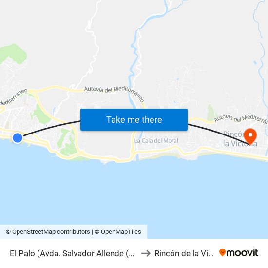 El Palo (Avda. Salvador Allende (Santarén)) to Rincón de la Victoria map