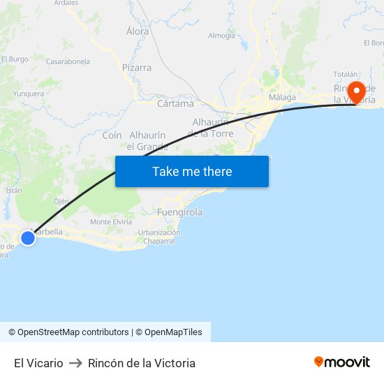 El Vicario to Rincón de la Victoria map