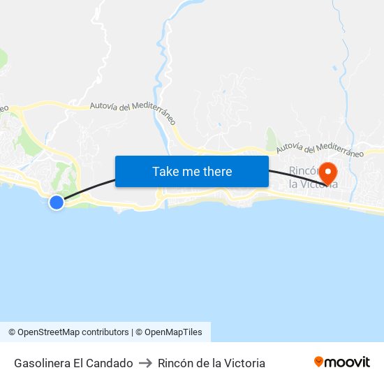 Gasolinera El Candado to Rincón de la Victoria map