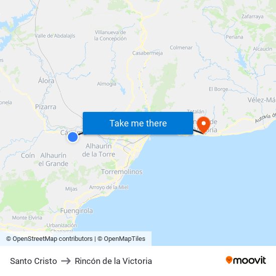 Santo Cristo to Rincón de la Victoria map