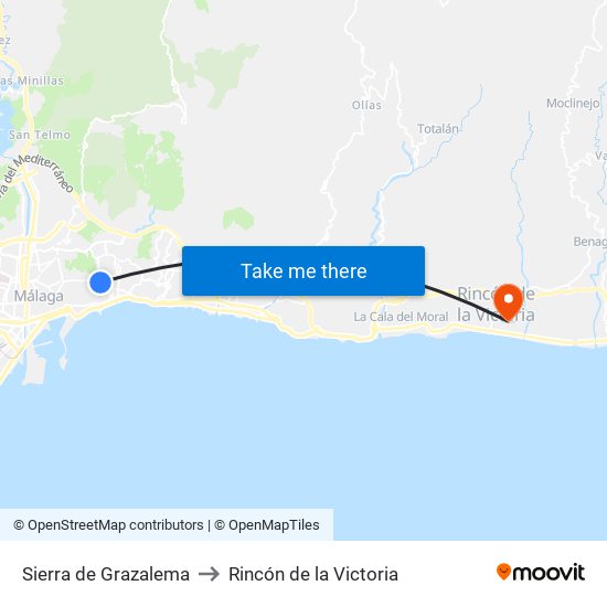 Sierra de Grazalema to Rincón de la Victoria map