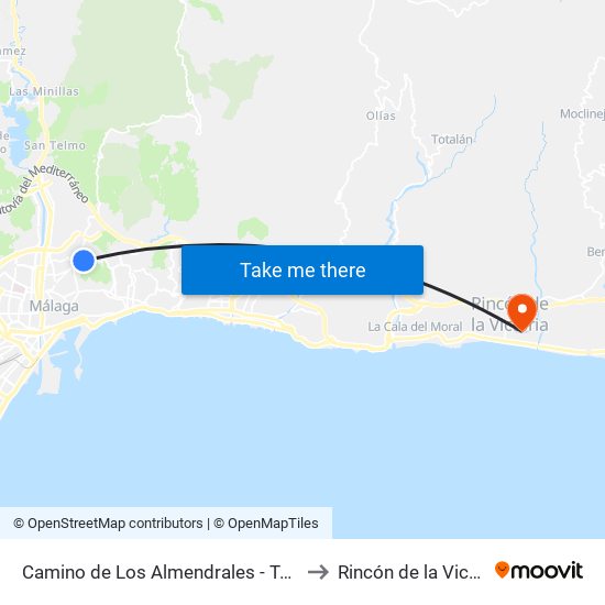Camino de Los Almendrales - Toquero to Rincón de la Victoria map