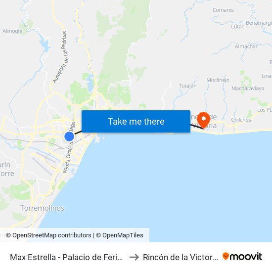 Max Estrella - Palacio de Ferias to Rincón de la Victoria map