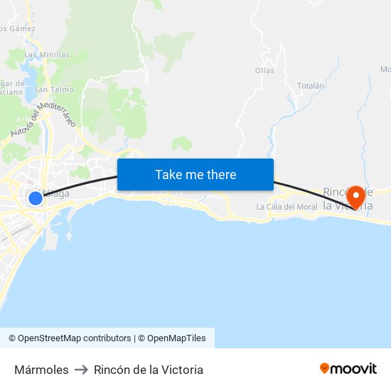 Mármoles to Rincón de la Victoria map