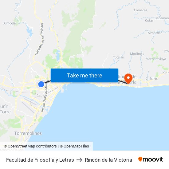 Facultad de Filosofía y Letras to Rincón de la Victoria map