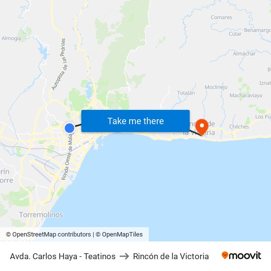 Avda. Carlos Haya - Teatinos to Rincón de la Victoria map
