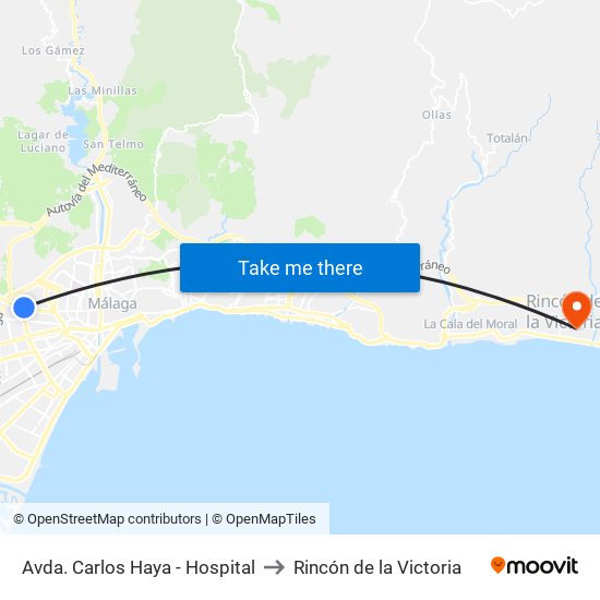 Avda. Carlos Haya - Hospital to Rincón de la Victoria map