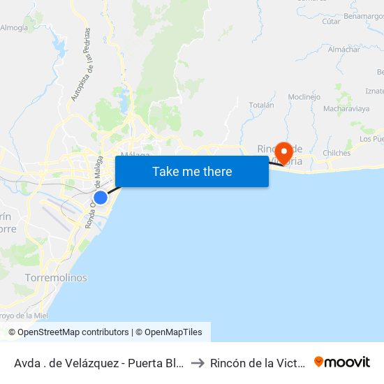 Avda . de Velázquez - Puerta Blanca to Rincón de la Victoria map
