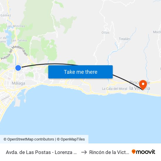 Avda. de Las Postas - Lorenza Correa to Rincón de la Victoria map