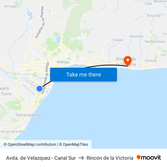 Avda. de Velazquez - Canal Sur to Rincón de la Victoria map