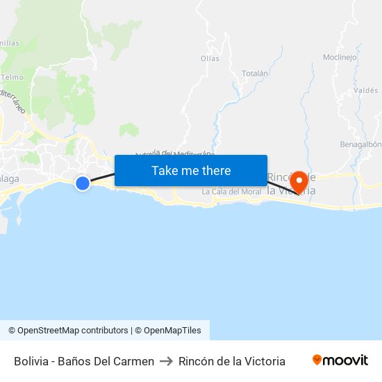 Bolivia - Baños Del Carmen to Rincón de la Victoria map