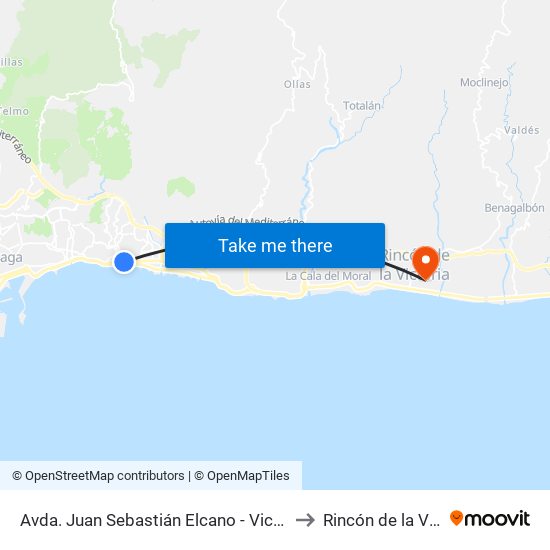Avda. Juan Sebastián Elcano - Vicente Espinel to Rincón de la Victoria map
