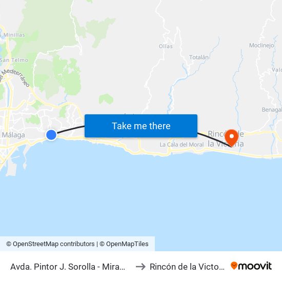 Avda. Pintor J. Sorolla - Miramar to Rincón de la Victoria map