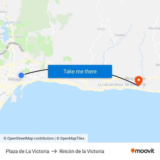 Plaza de La Victoria to Rincón de la Victoria map