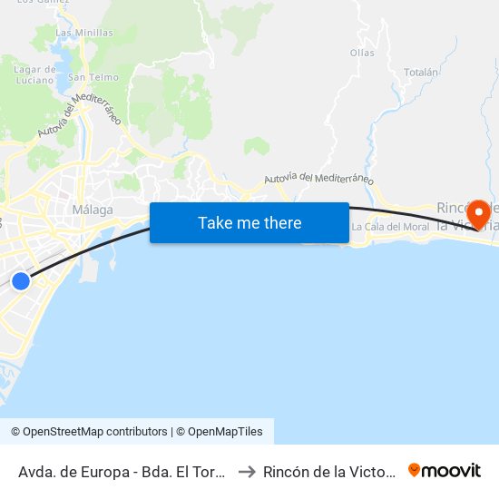 Avda. de Europa - Bda. El Torcal to Rincón de la Victoria map