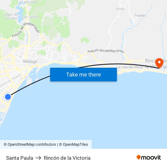 Santa Paula to Rincón de la Victoria map