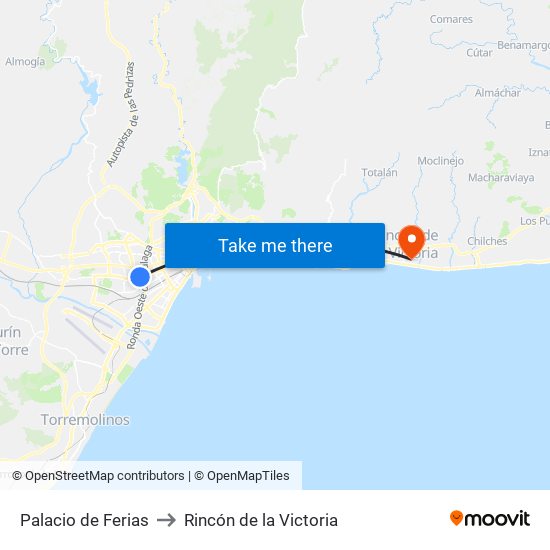 Palacio de Ferias to Rincón de la Victoria map