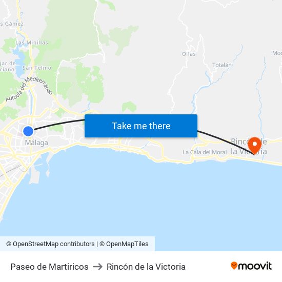 Paseo de Martiricos to Rincón de la Victoria map
