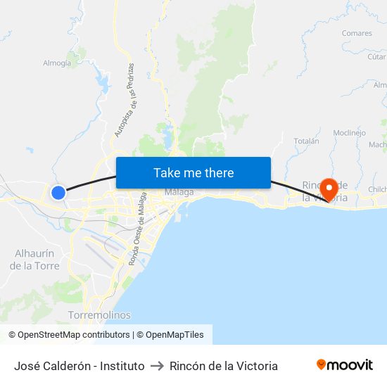 José Calderón - Instituto to Rincón de la Victoria map