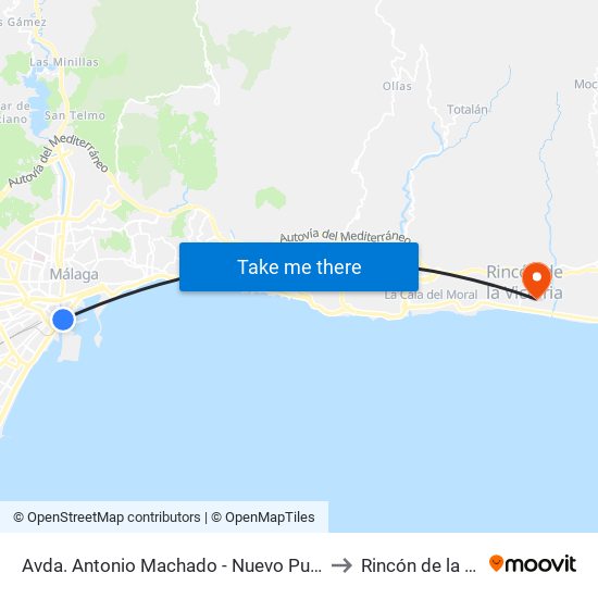 Avda. Antonio Machado - Nuevo Puente Del Carmen to Rincón de la Victoria map