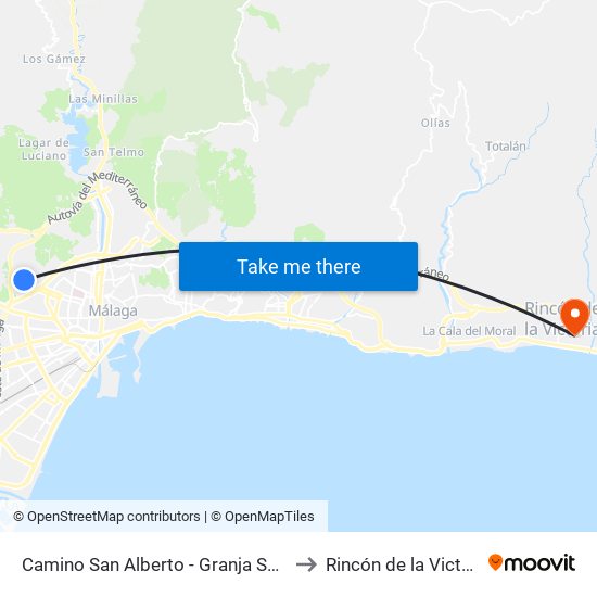 Camino San Alberto - Granja Suárez to Rincón de la Victoria map