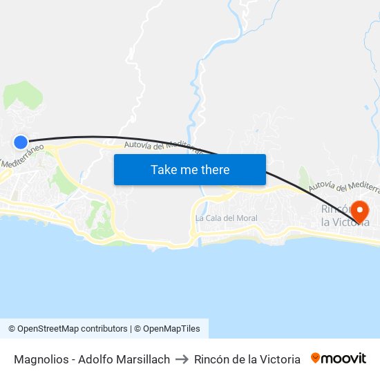 Magnolios - Adolfo Marsillach to Rincón de la Victoria map